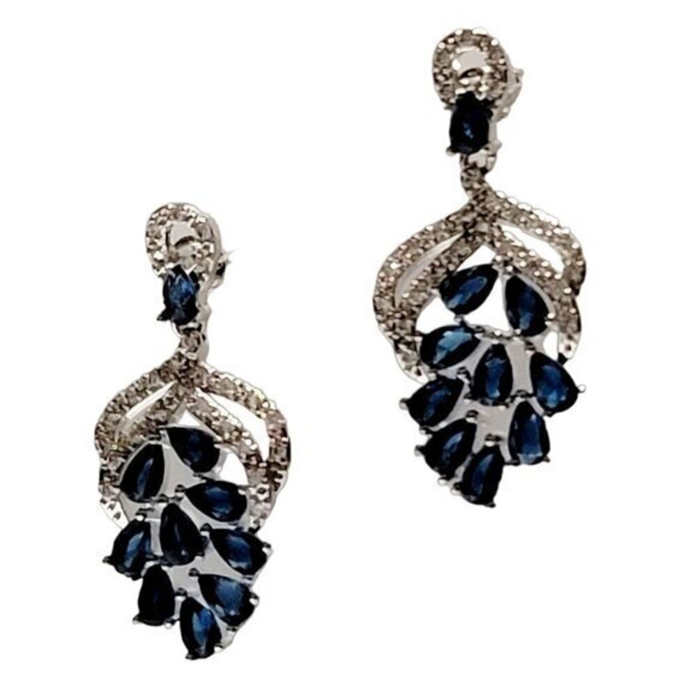 Blue Silver Tone Drop Earrings